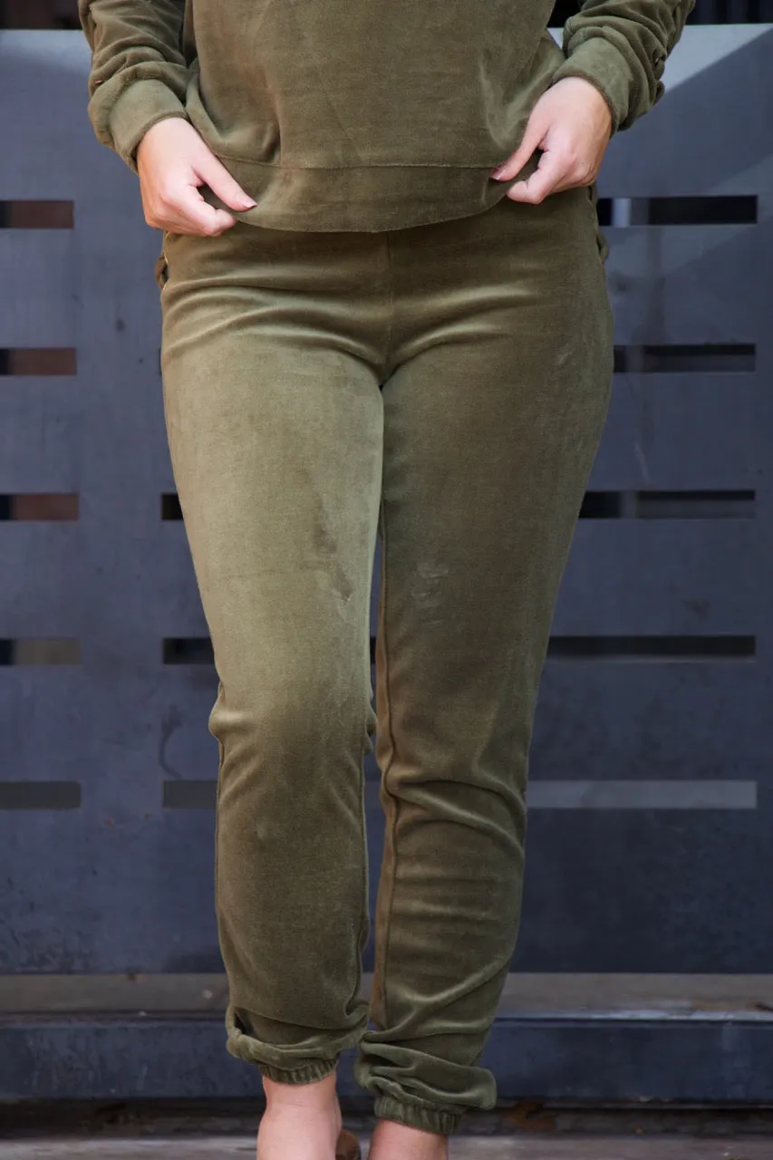 Run To You Olive Velour Lace Up Jogger Pants