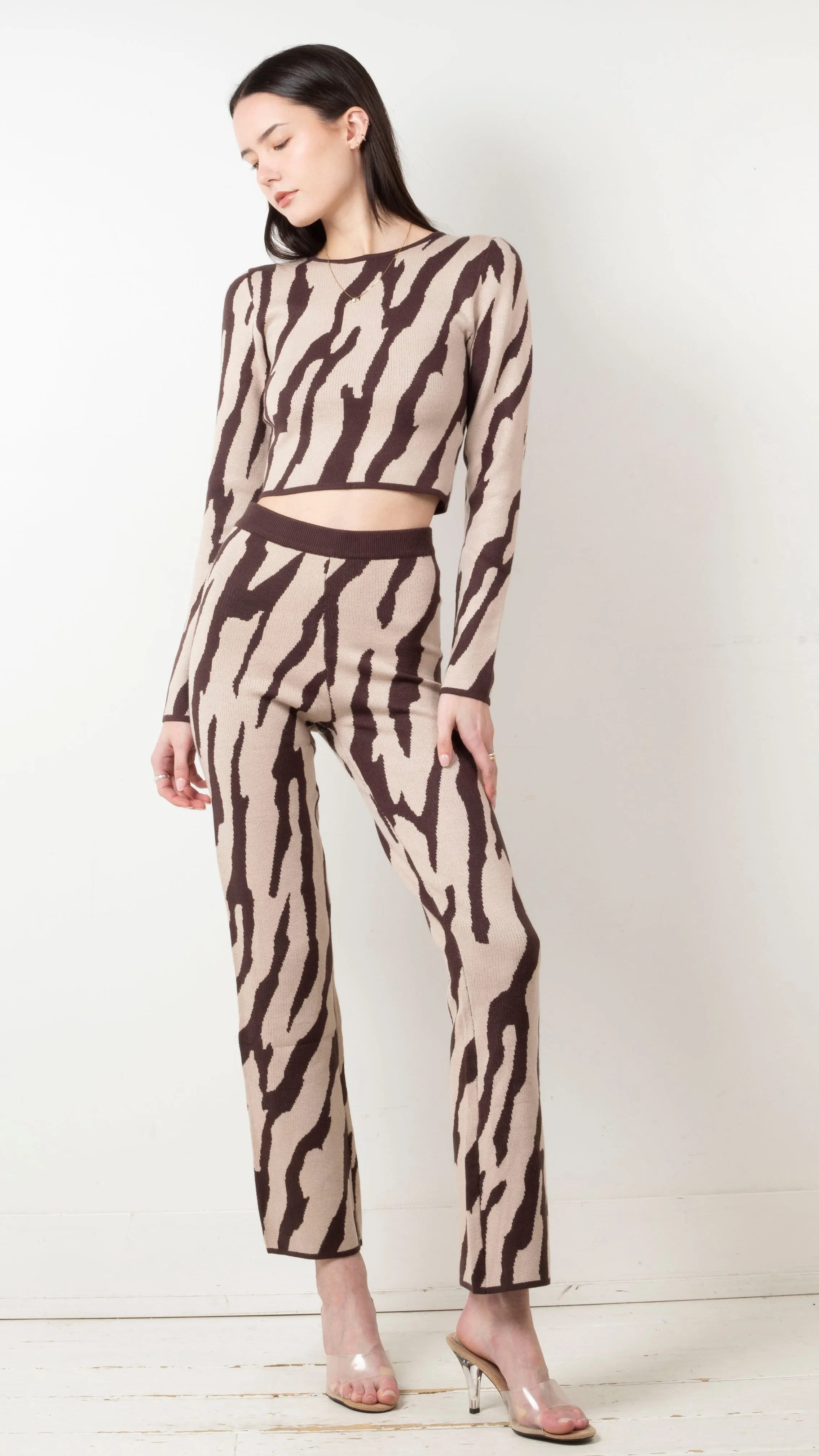 Xena Zebra Sweater Set - Beige/Brown