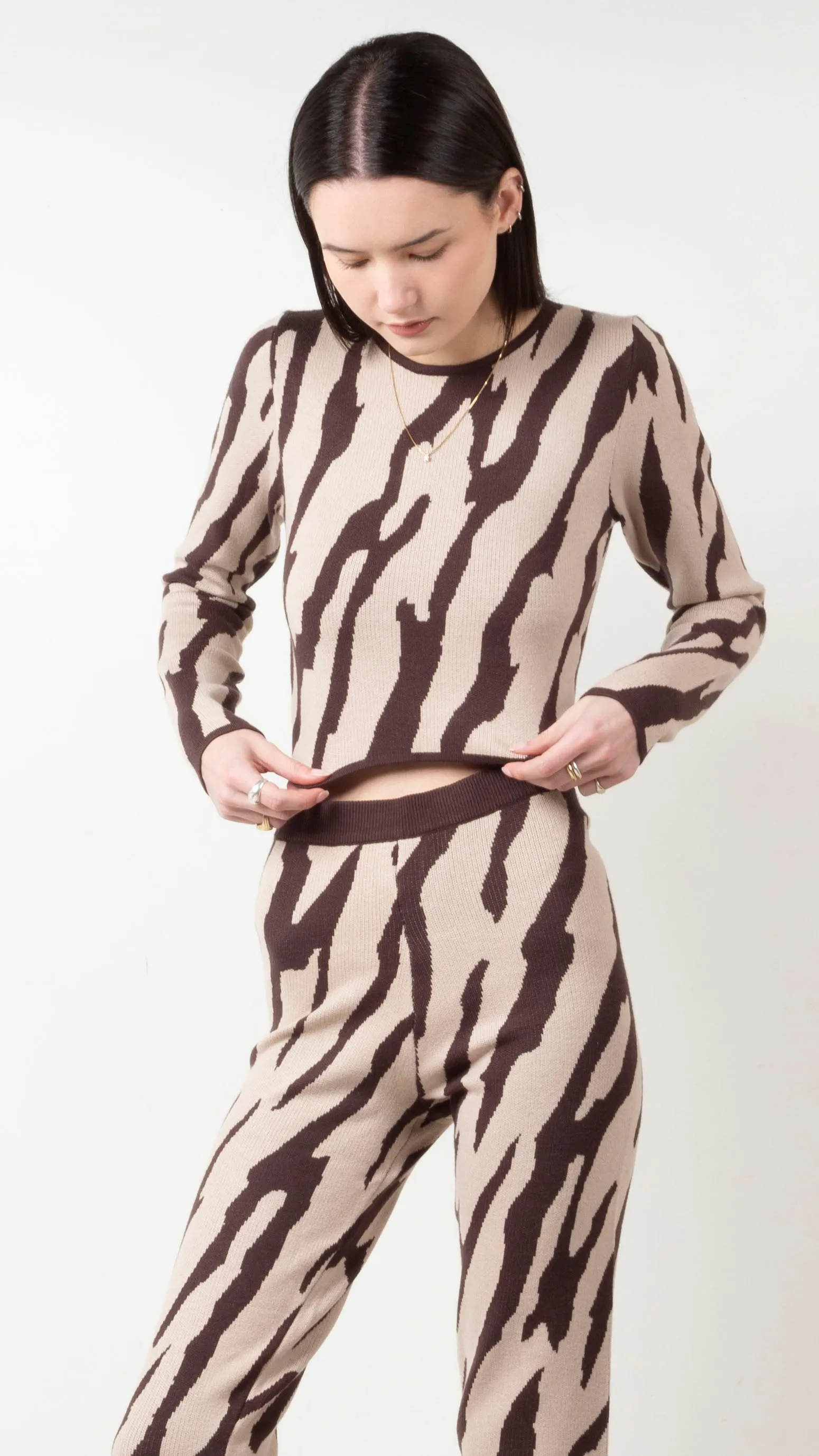 Xena Zebra Sweater Set - Beige/Brown