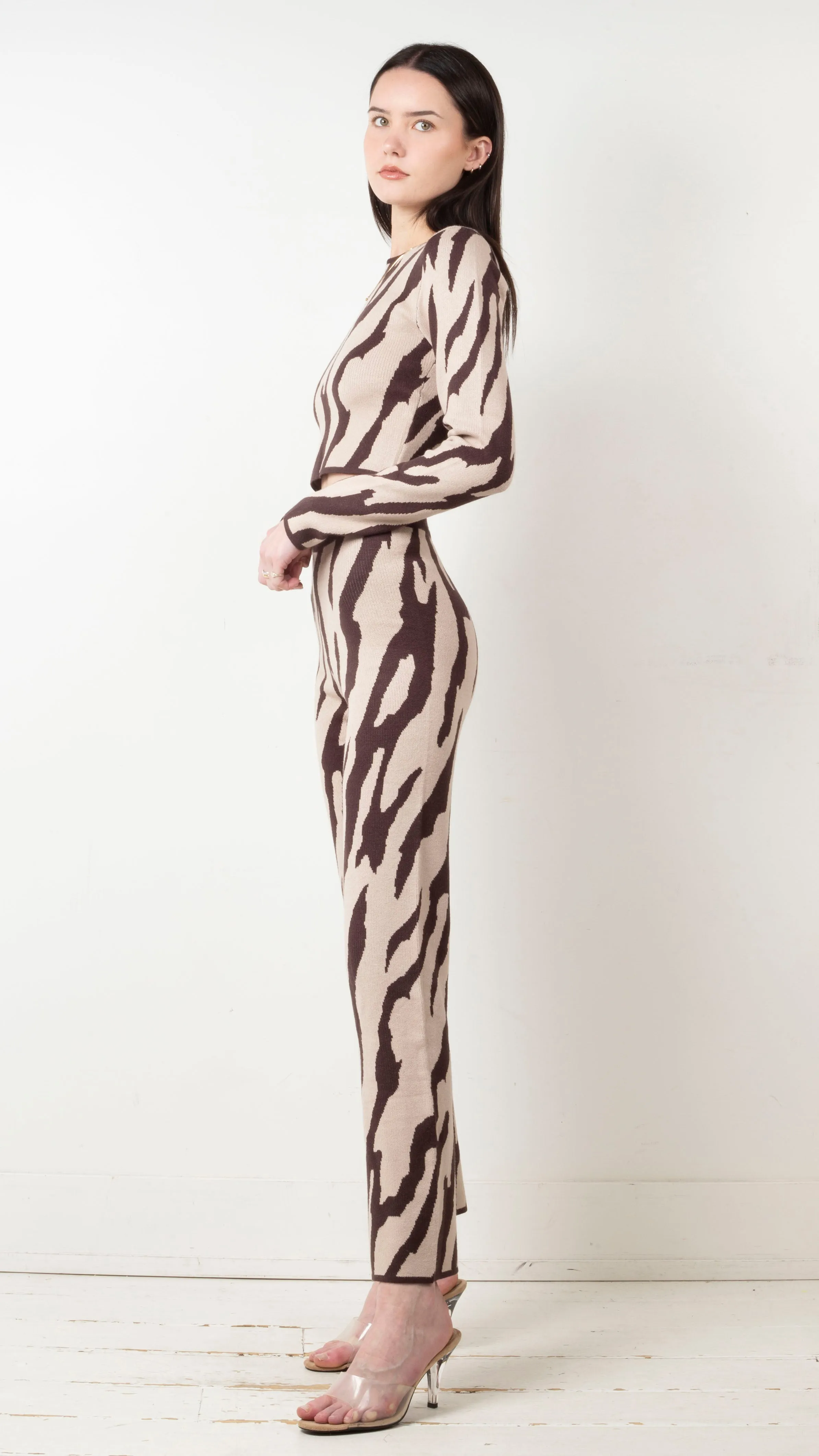 Xena Zebra Sweater Set - Beige/Brown