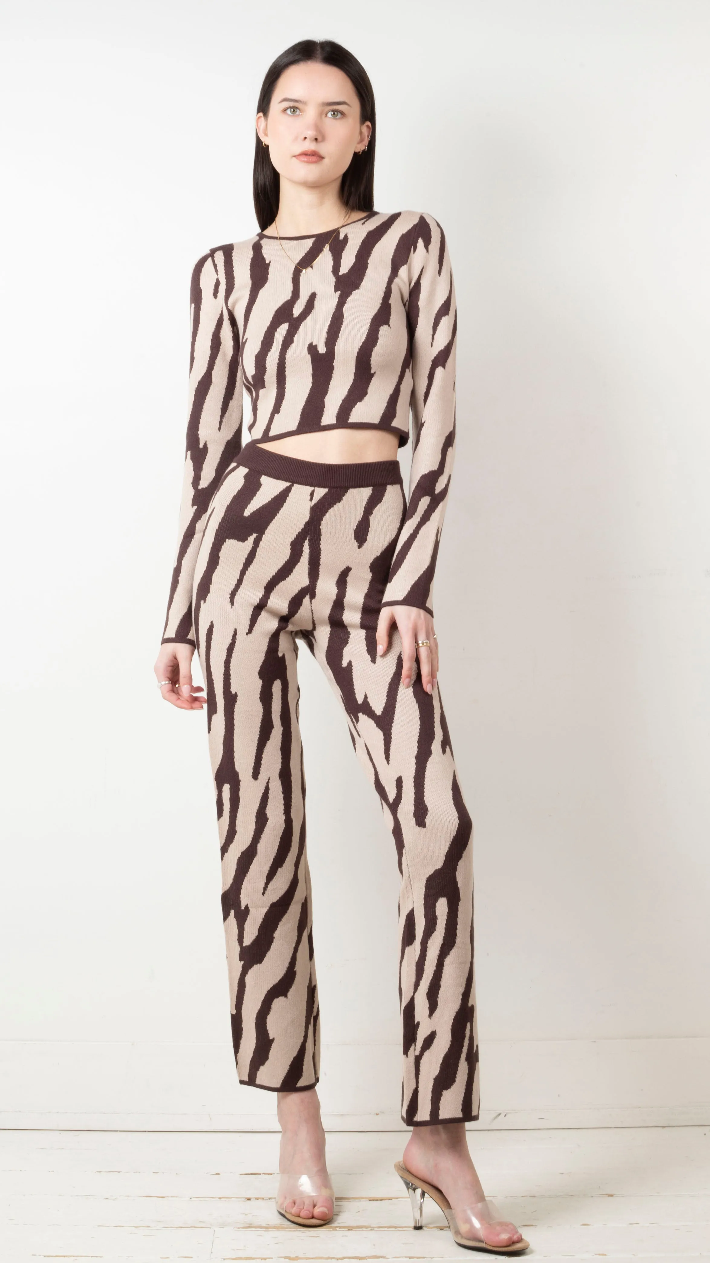 Xena Zebra Sweater Set - Beige/Brown