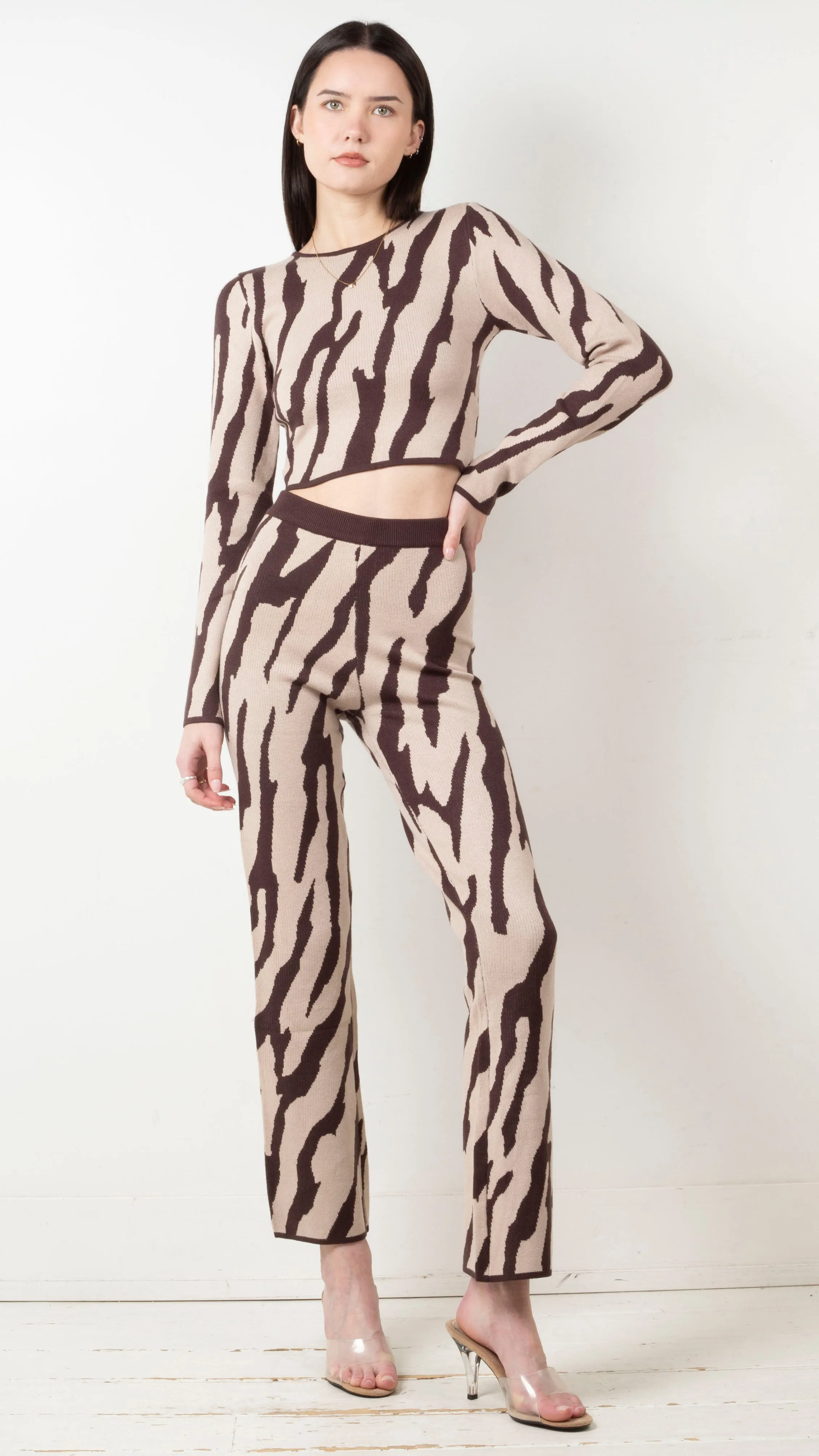 Xena Zebra Sweater Set - Beige/Brown